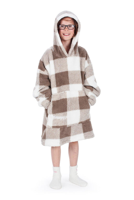 Brown Checkered Kids Lite Hoodie Blanket