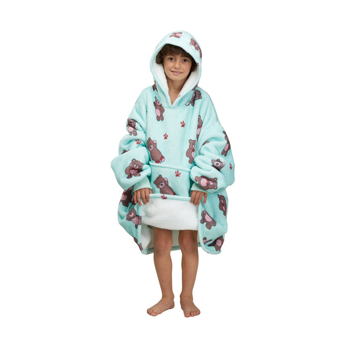 Kids Cute Bear Printed Hooded Blanket