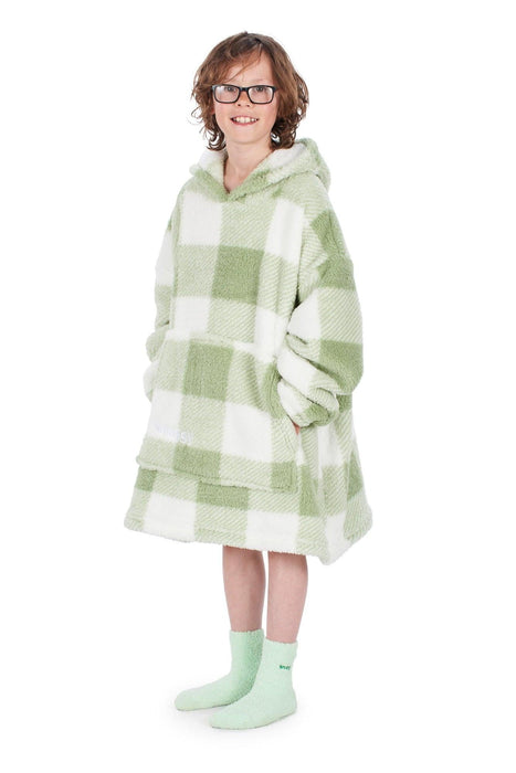 Kids Green Checkered Lite Hoodie Blanket