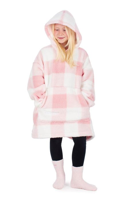 Kids Pink Checkered Lite Hoodie Blanket