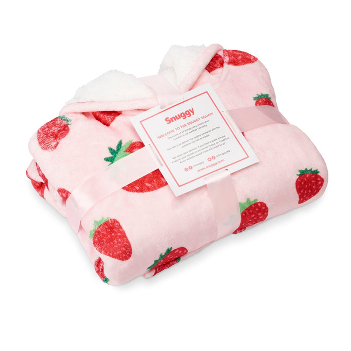 Kids Strawberry Printed Hooded Blanket