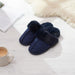 Navy Suede Mule Fluffy Slippers