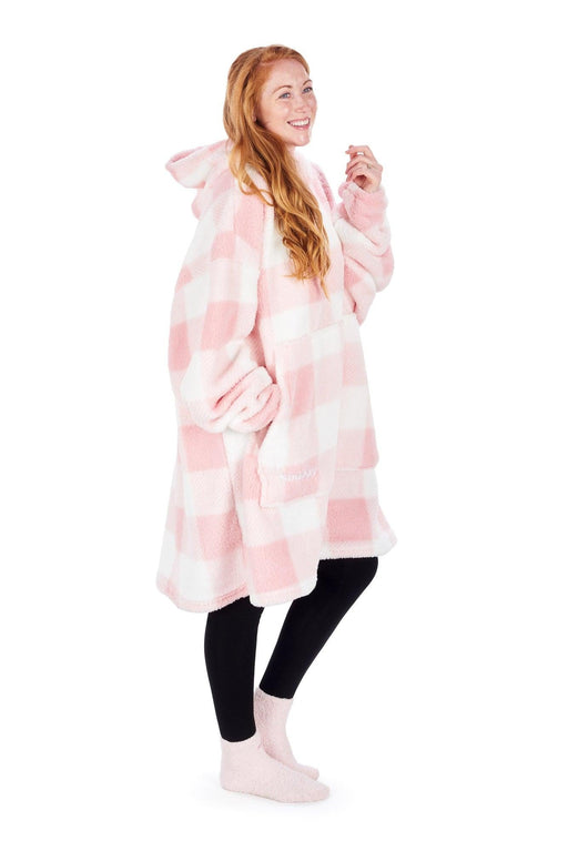 Pink Checkered Adult Lite Hoodie Blanket