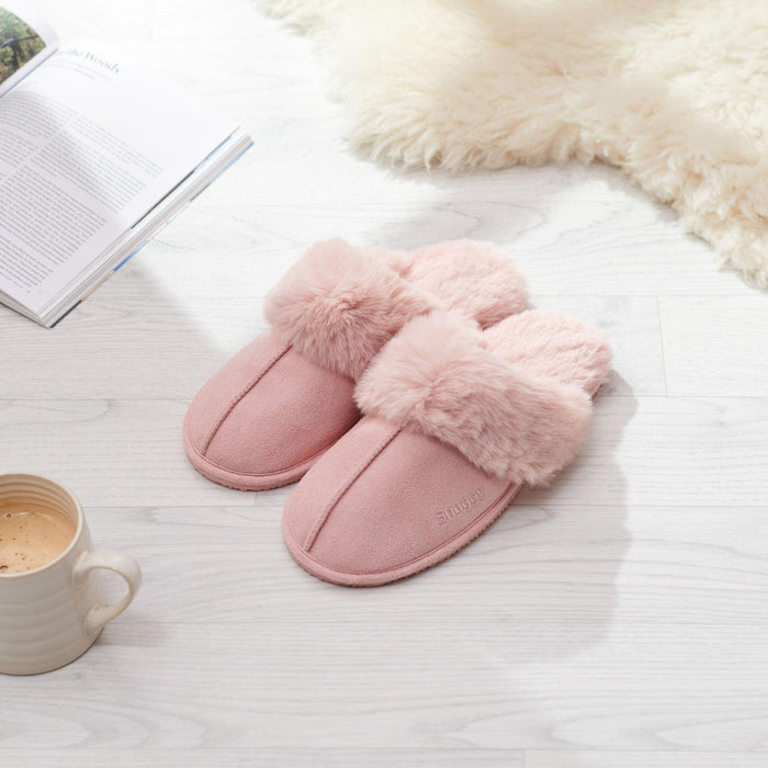 Pink Suede Mule Fluffy Slippers
