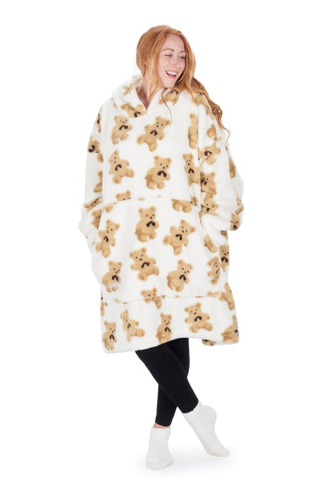 Teddy Bear Printed Adult Lite Hoodie Blanket