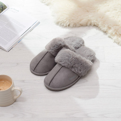 *Without Box* Grey Suede Mule Fluffy Slippers